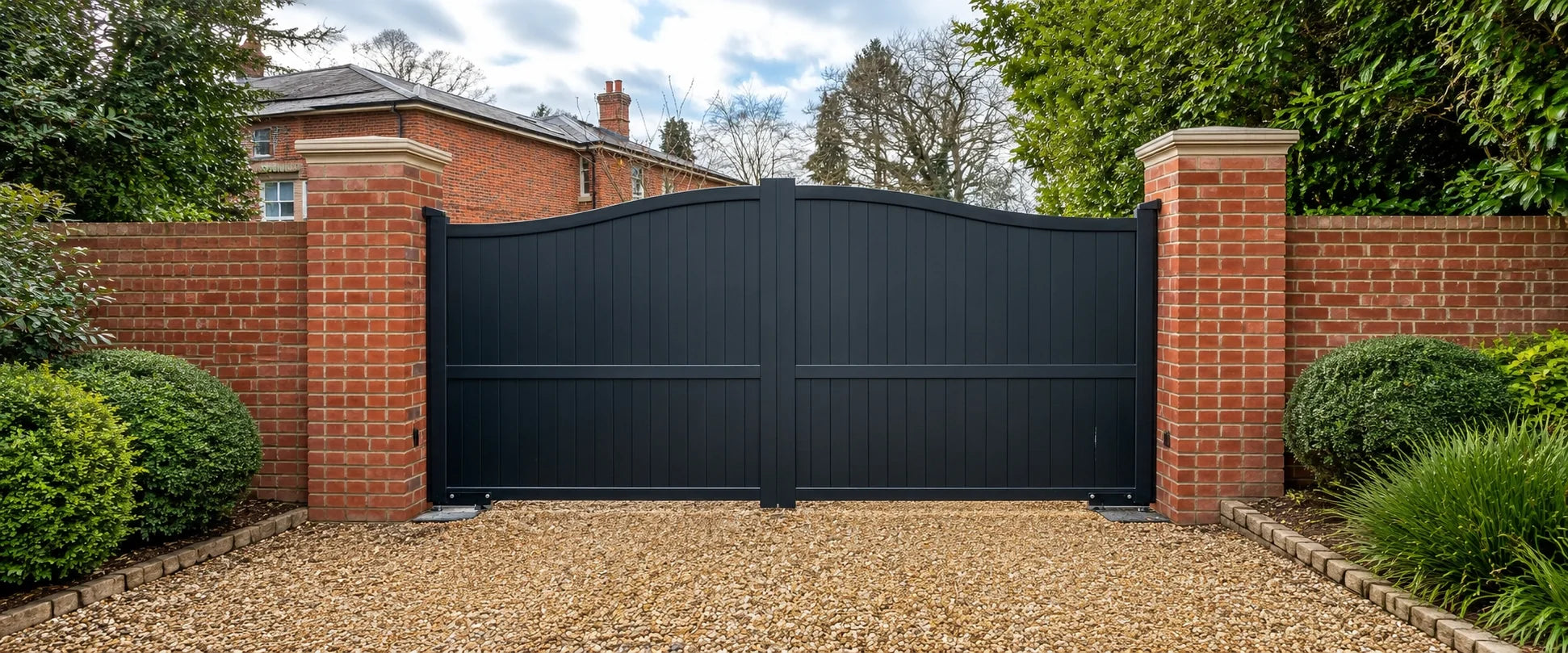 Modern black aluminium double driveway gate