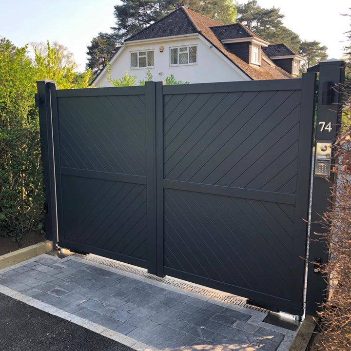 Diagonal Solid Infill Aluminium Driveway Gates