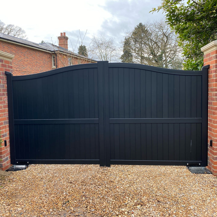 Bell-Curved Solid Infill Aluminium Driveway Gates