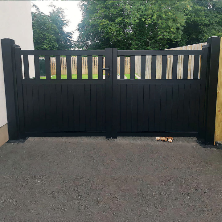 Open Slatted Vertical Infill Aluminium Driveway Gates